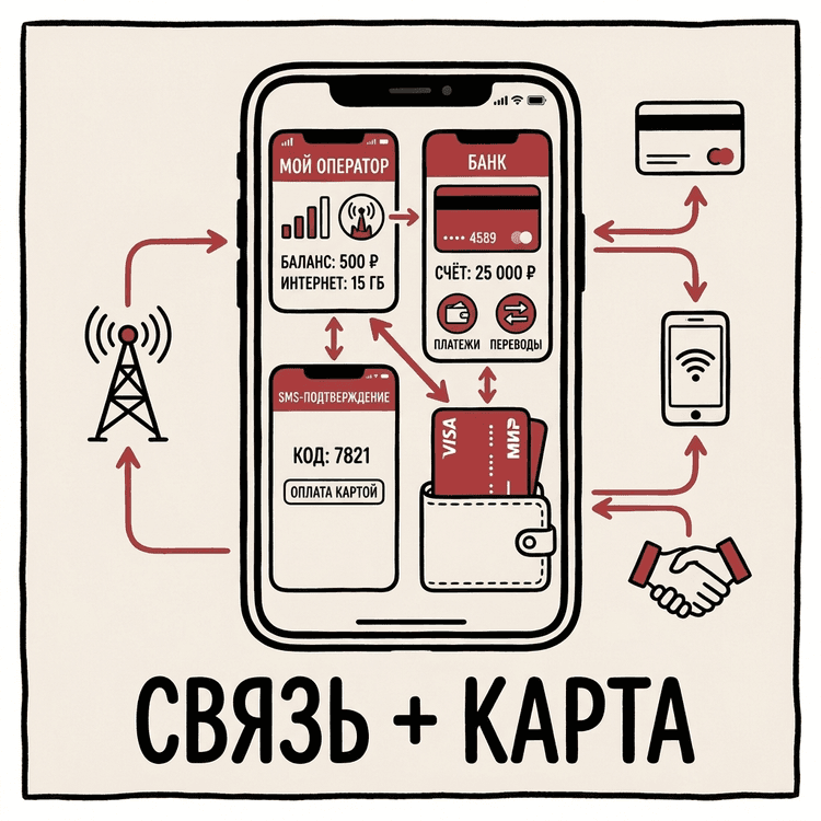 Связка сим-карты, банковского приложения и оплаты телефоном