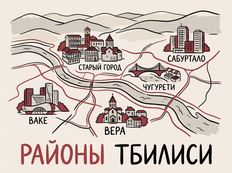 Районы Тбилиси в виде стилизованной карты